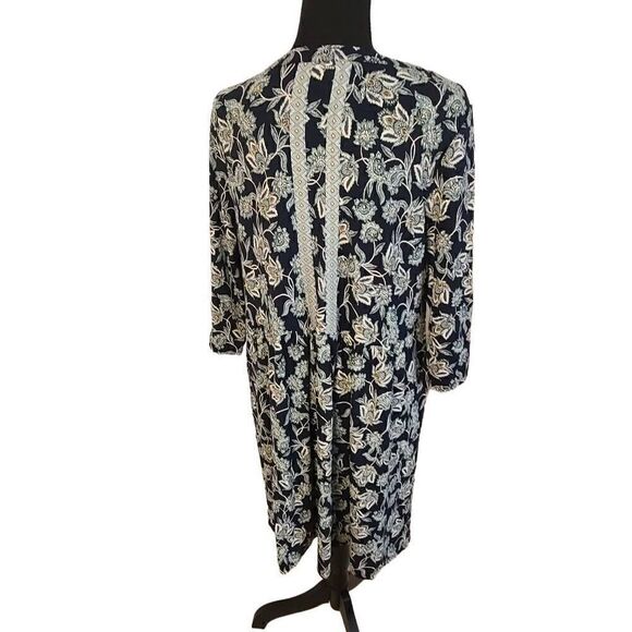 J Jill Womens Navy Blue Floral V Neck Comfortable Shift Dress Medium Petite - Picture 3 of 11